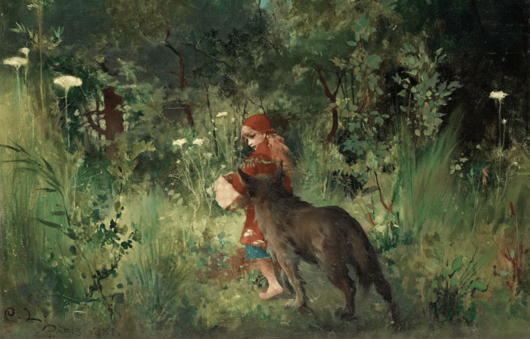 Carl Larssons målning “Rödluvan och vargen i skogen” är skogen omisskännligt svensk.