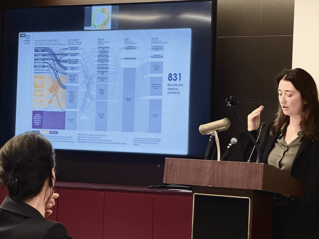 Jessie Press-Williams, the Cities Climate Finance Leadership Alliance, at the launch of State of Cities Climate Finance Report in New York on 24 September. Photo credit: Viable Cities.