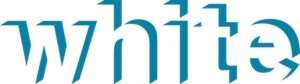 White architrave logo. White lower case letters forming the word white. A blue shadow behind the letters makes the logo visible.